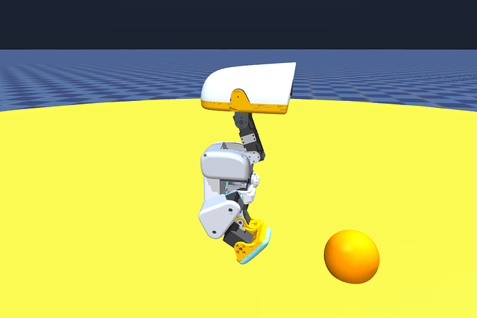 Microduck kicking a ball